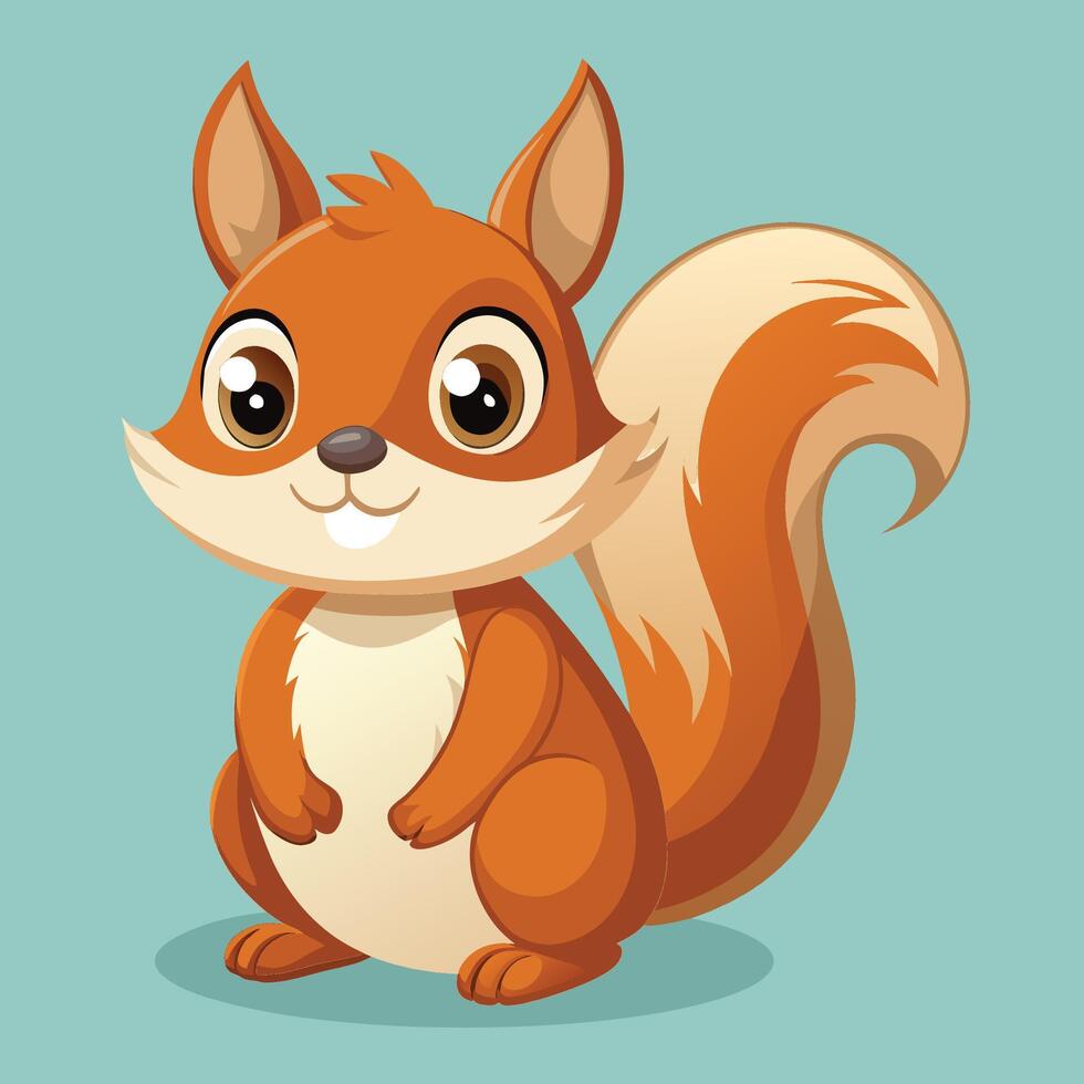 Cute cartoon squirrel with a fluffy tail sitting against a bright blue background during a playful moment vector