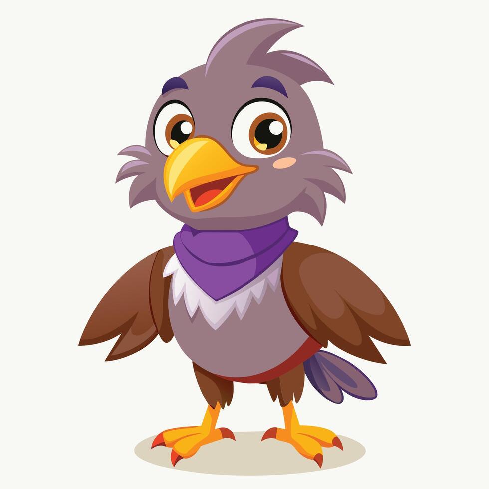 Cute cartoon baby bird standing proudly with big eyes on a light background, showcasing vibrant colors and adorable features vector