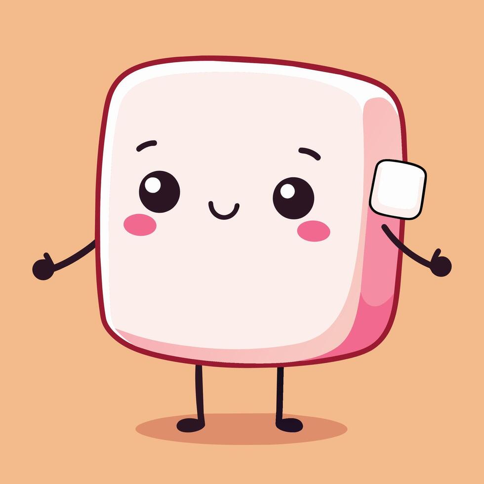 Cute cartoon character of a happy slice of bread with arms and legs against a pastel background, showcasing a playful and cheerful vibe vector