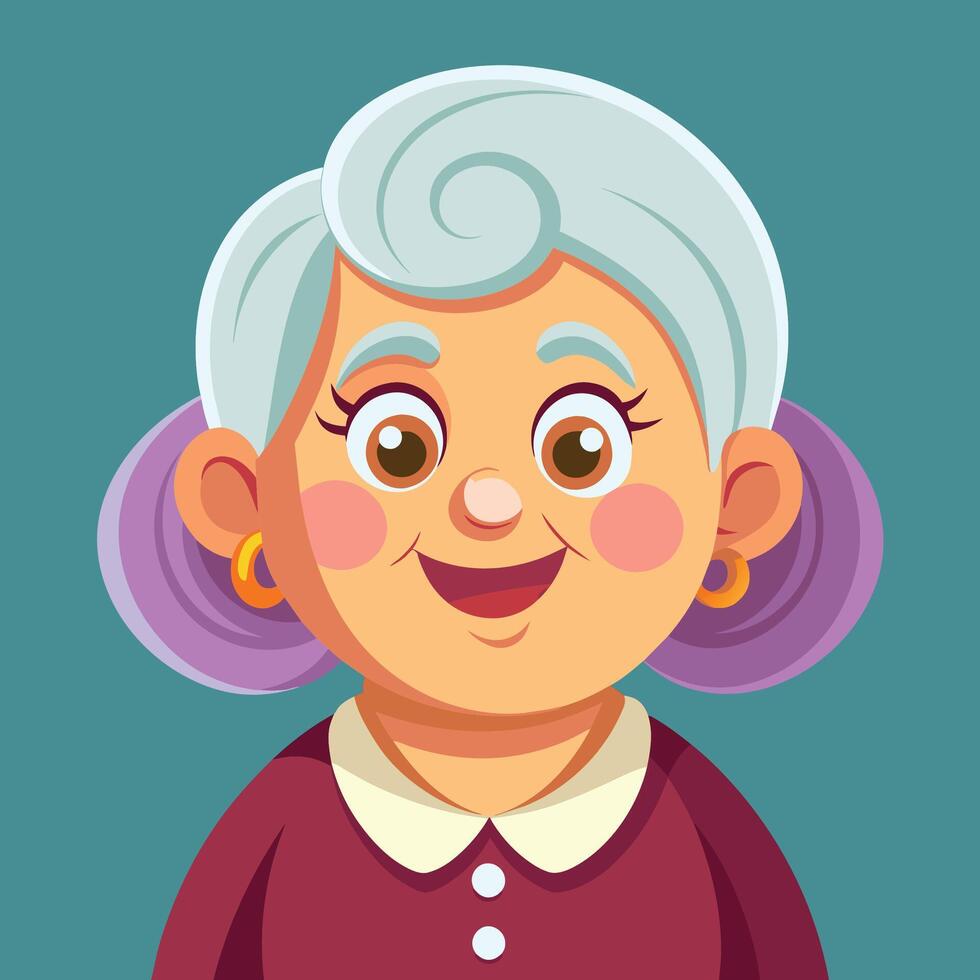 Cheerful animated elderly woman with gray hair smiling against a light green background on a sunny day vector