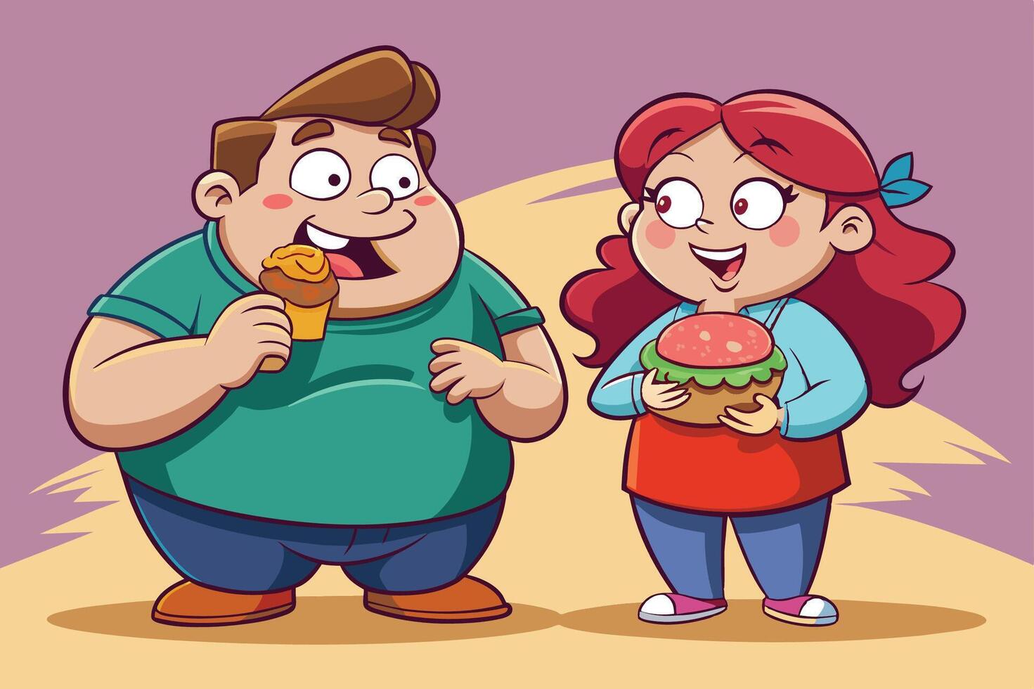 Two cheerful friends enjoying burgers and fries at a colorful diner, sharing smiles and laughter during a delightful lunch vector