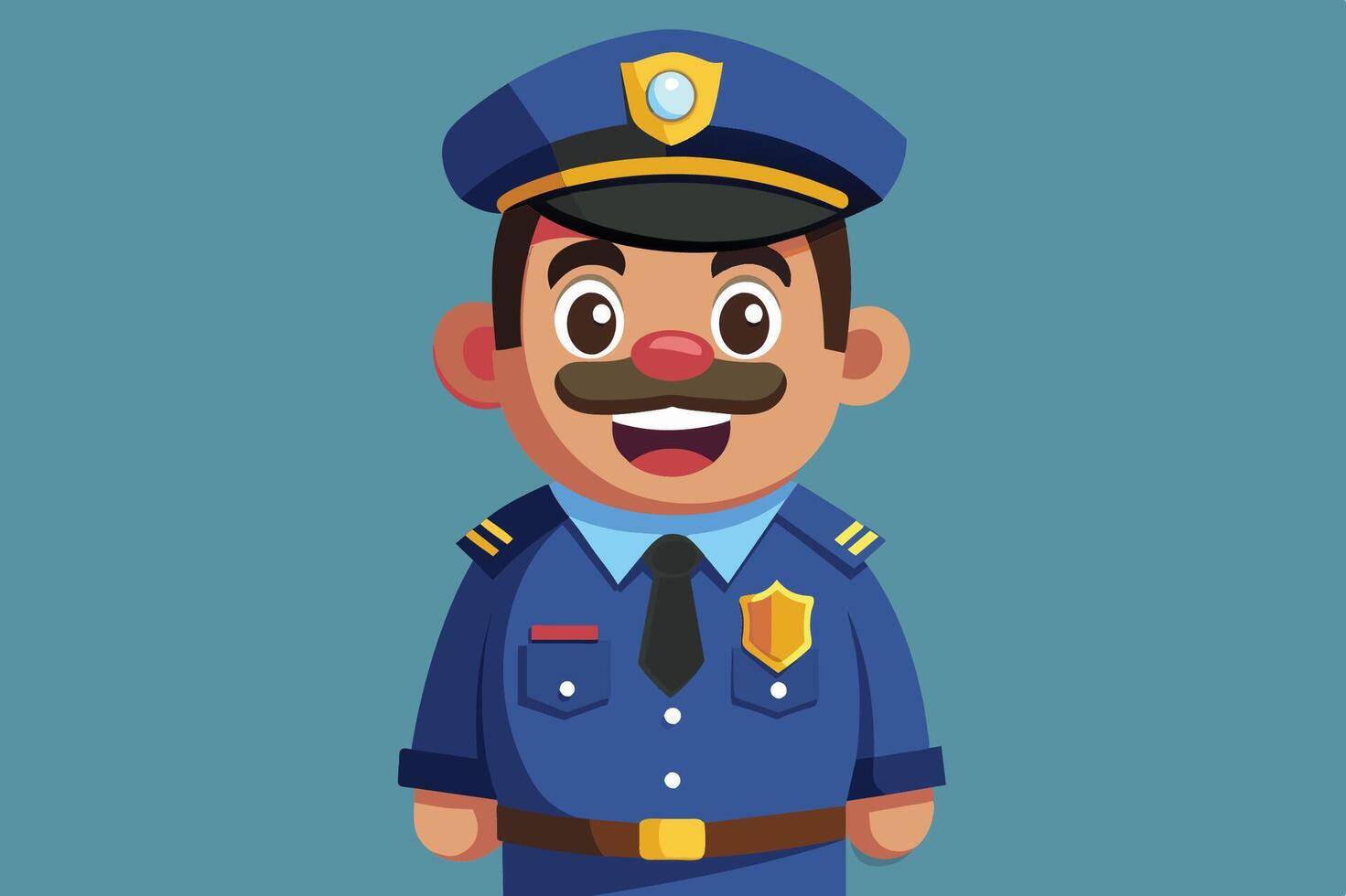 A friendly young police officer in uniform smiles warmly while standing against a light blue background vector