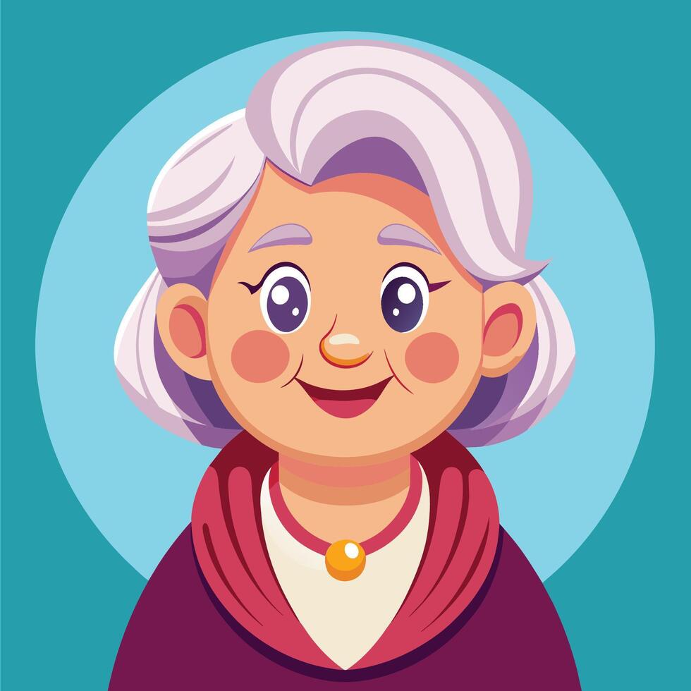 Cheerful elderly woman with gray hair and smile on a solid background showcasing warmth and kindness vector