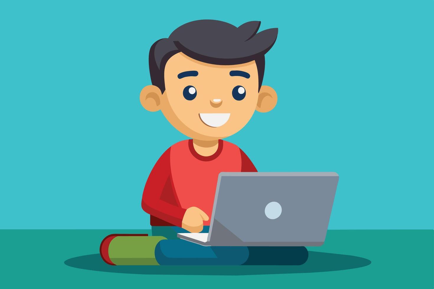 A young man working on a laptop at a desk with plants in a bright room during the day vector