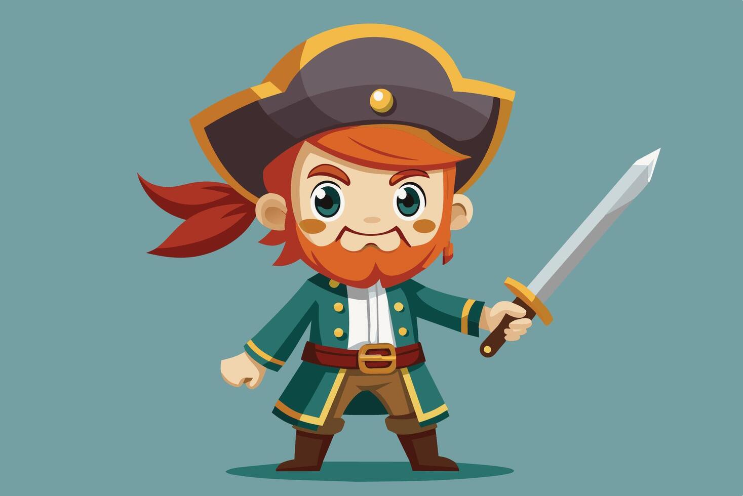 Cartoon pirate with sword and hat vector