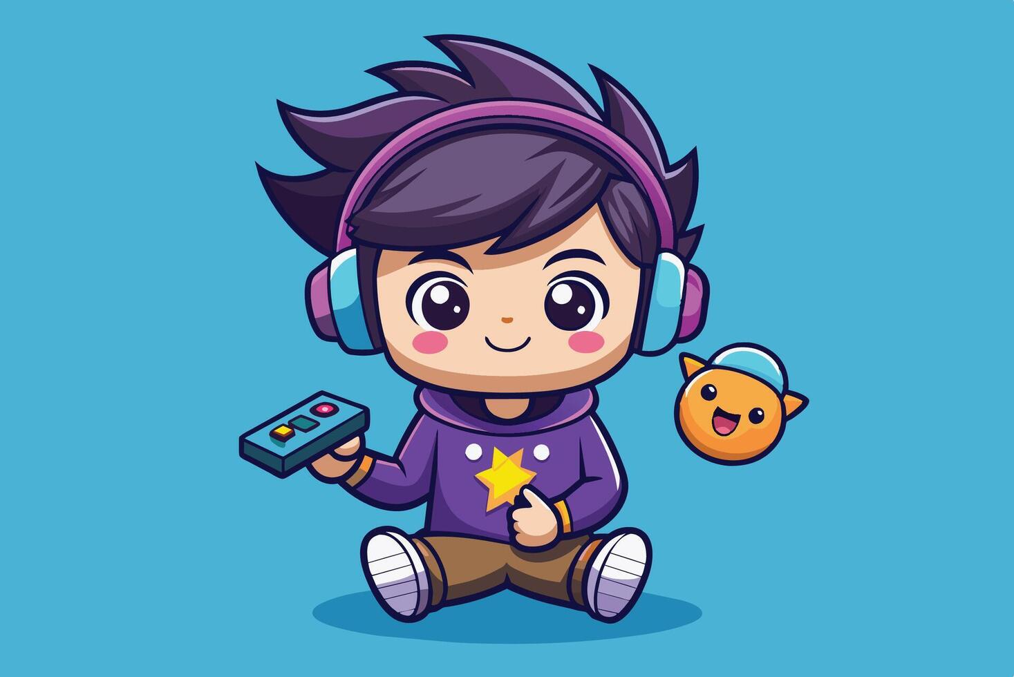 Cartoon boy with headphones and controller vector