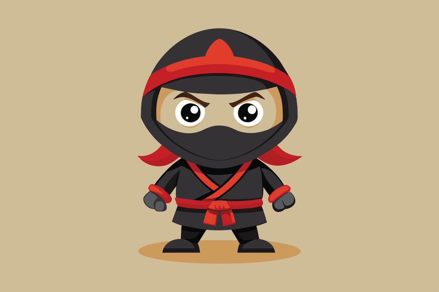 A cute cartoon ninja character with a confident stance against a solid background, showcasing playful design and vivid colors vector
