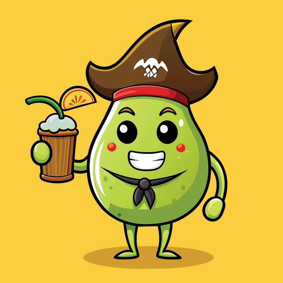 A cartoon avocado wearing a pirate hat and holding a drink vector