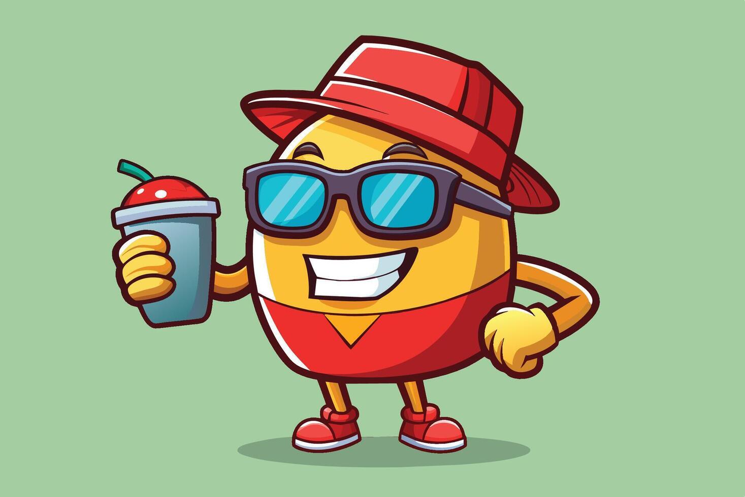 A cartoon character wearing sunglasses and a hat holding a drink vector
