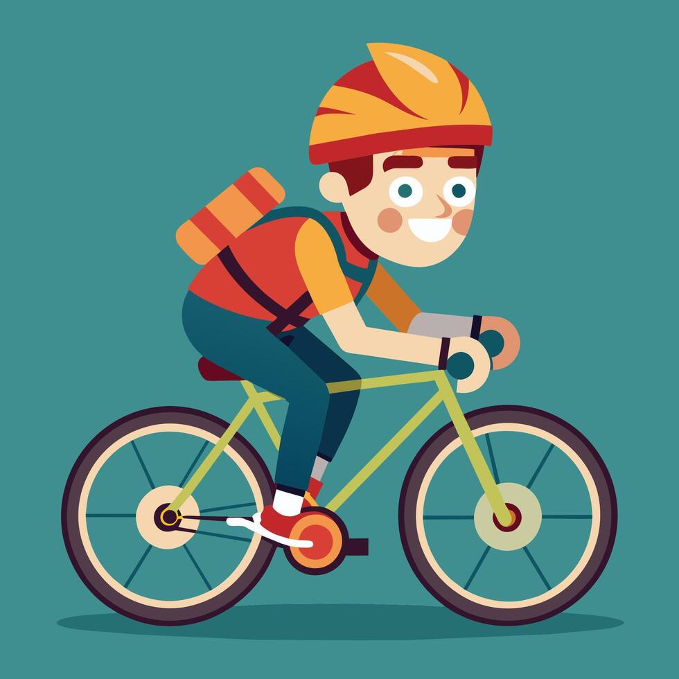 A cartoon man riding a bike with a backpack vector