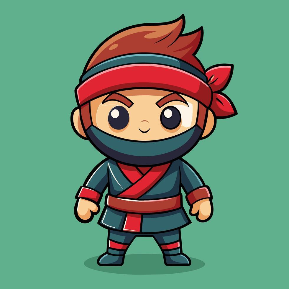 Cartoon ninja character with red bandana and red scarf vector