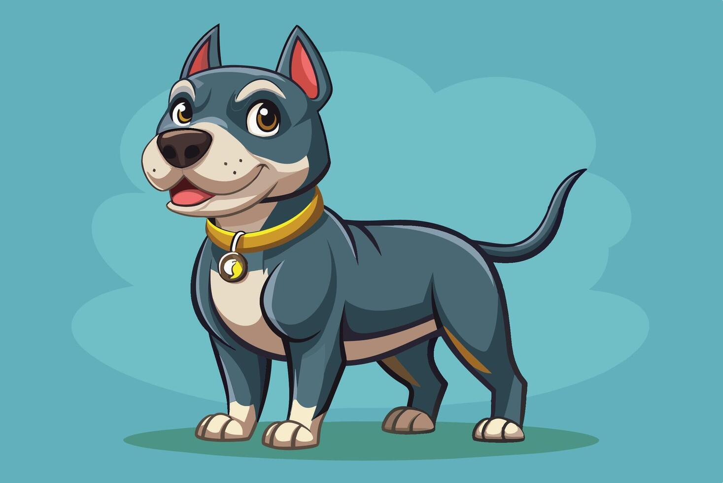 Cartoon dog with collar and collar on blue background vector