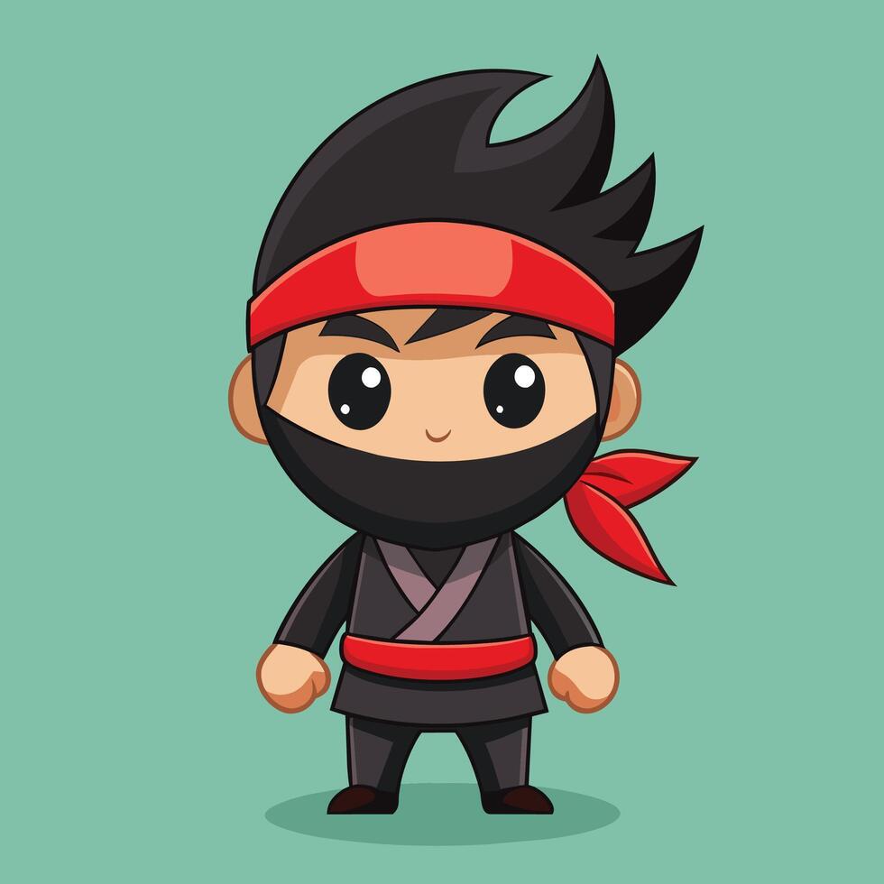 Cartoon ninja character with black hair and red bandana vector