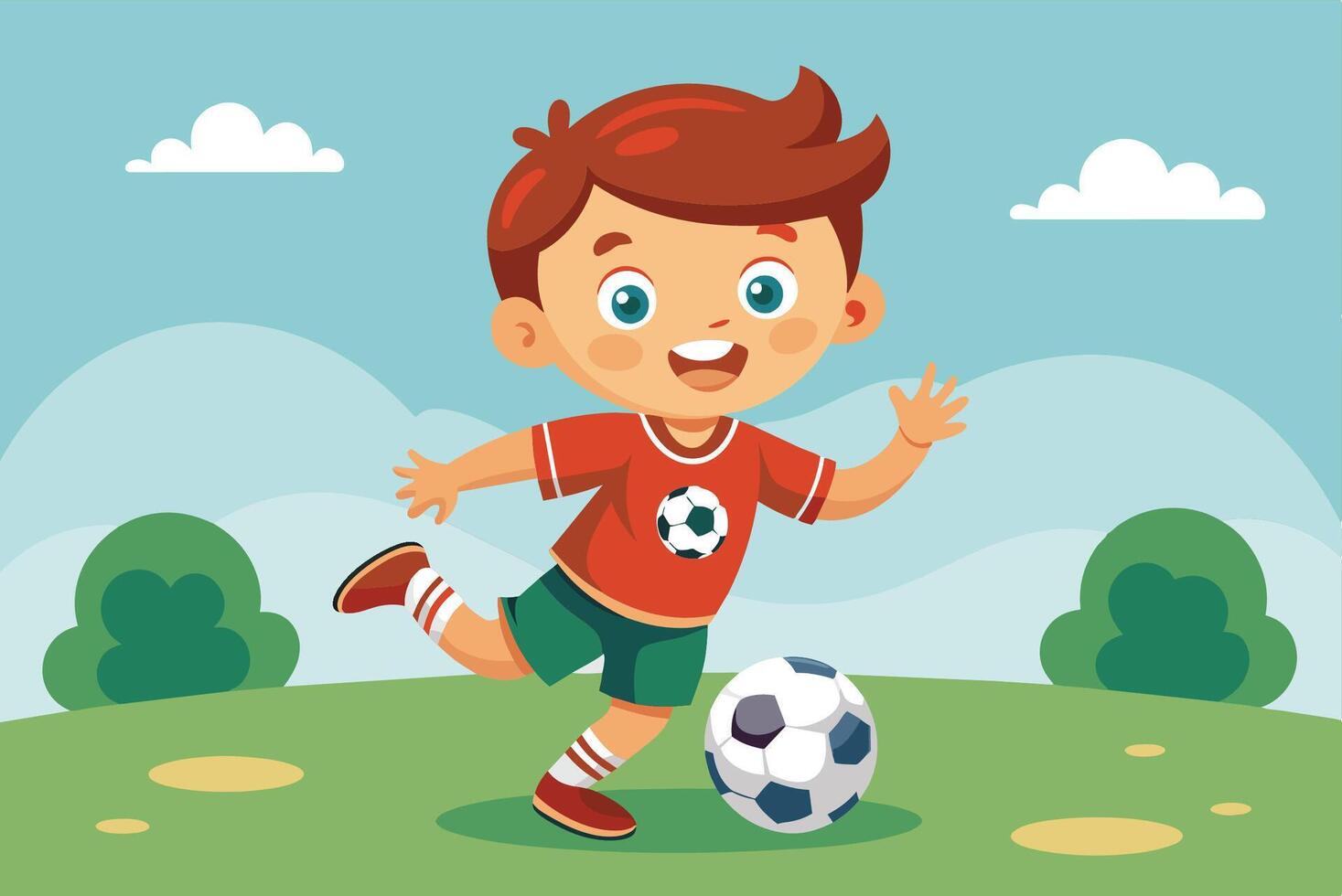 A boy playing soccer on a field vector