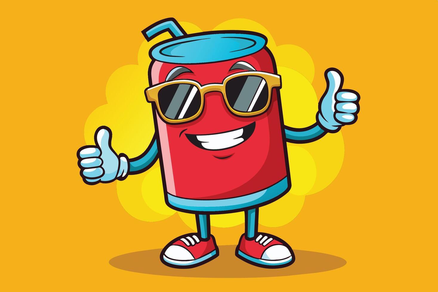A cartoon soda can character with sunglasses and sunglasses giving the thumbs up vector