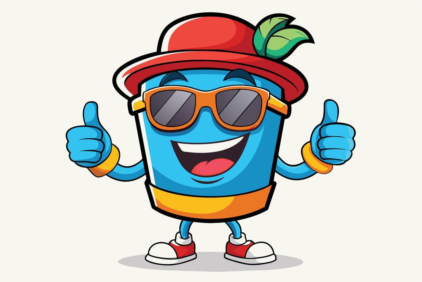 Cartoon character of a blue drink with sunglasses and hat vector