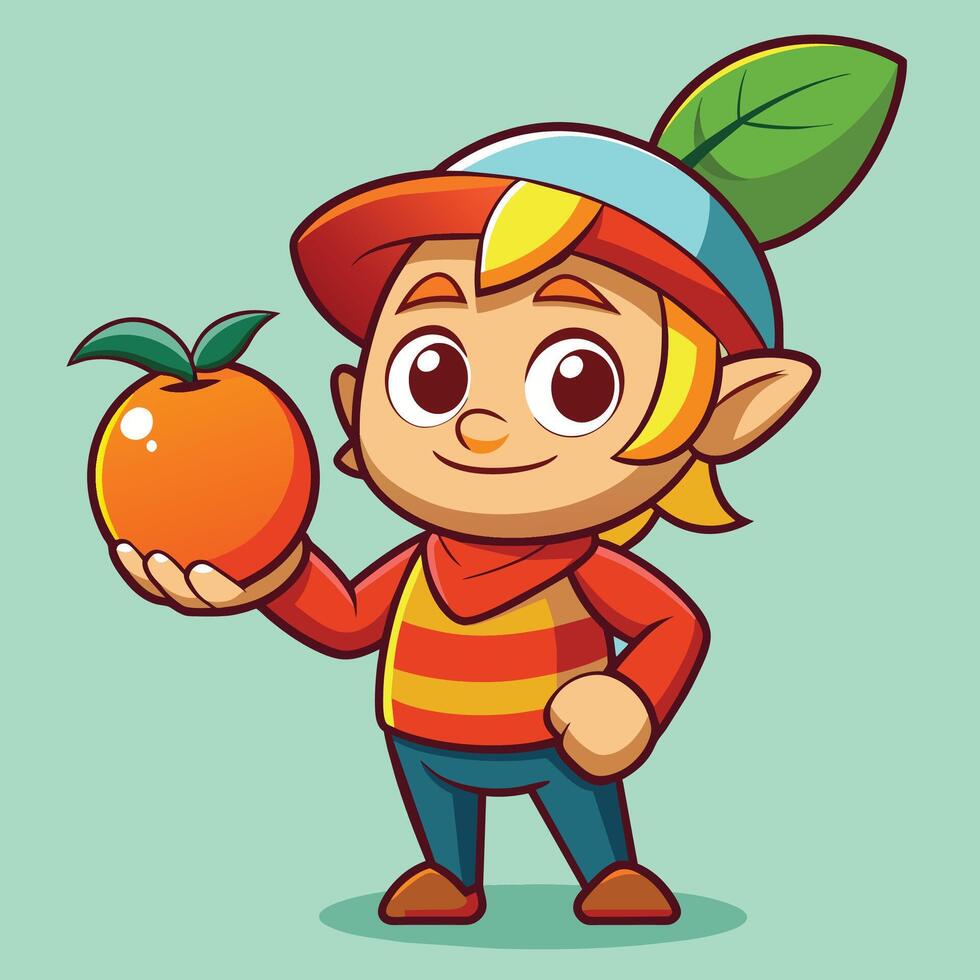 A cartoon character holding an orange vector