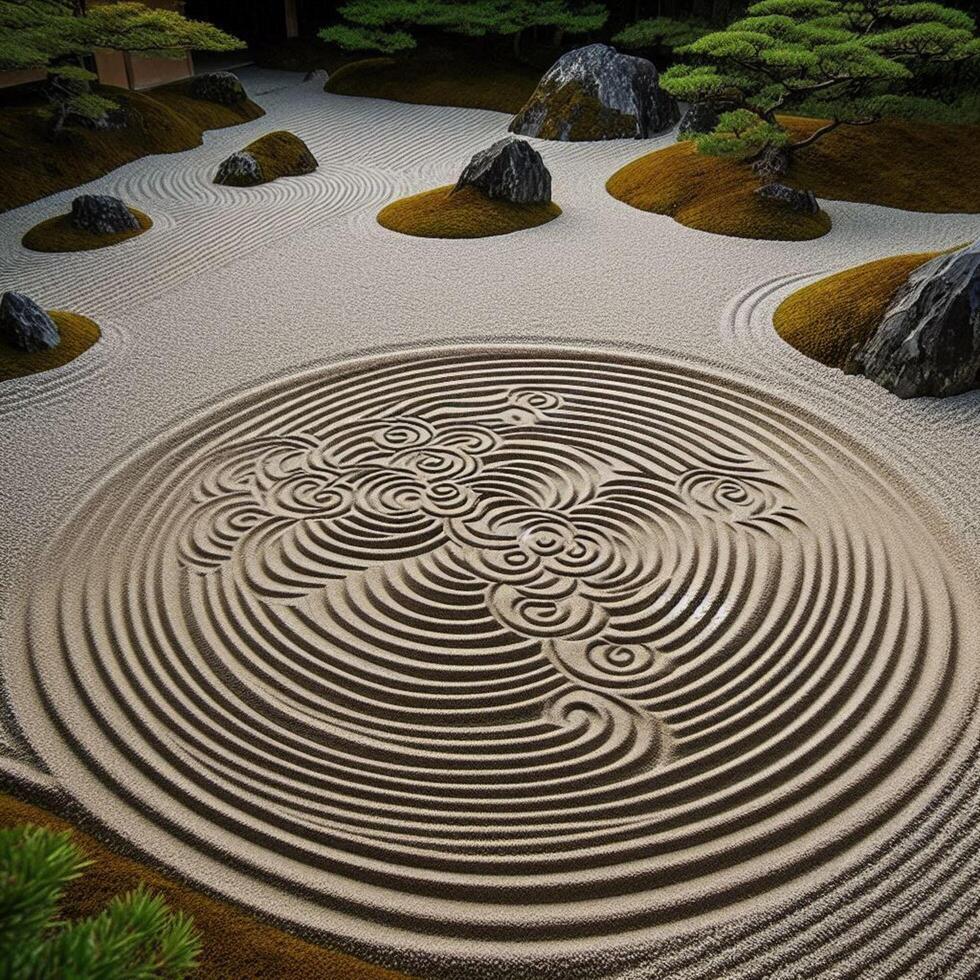 The pattern on the sand in a zen garden photo