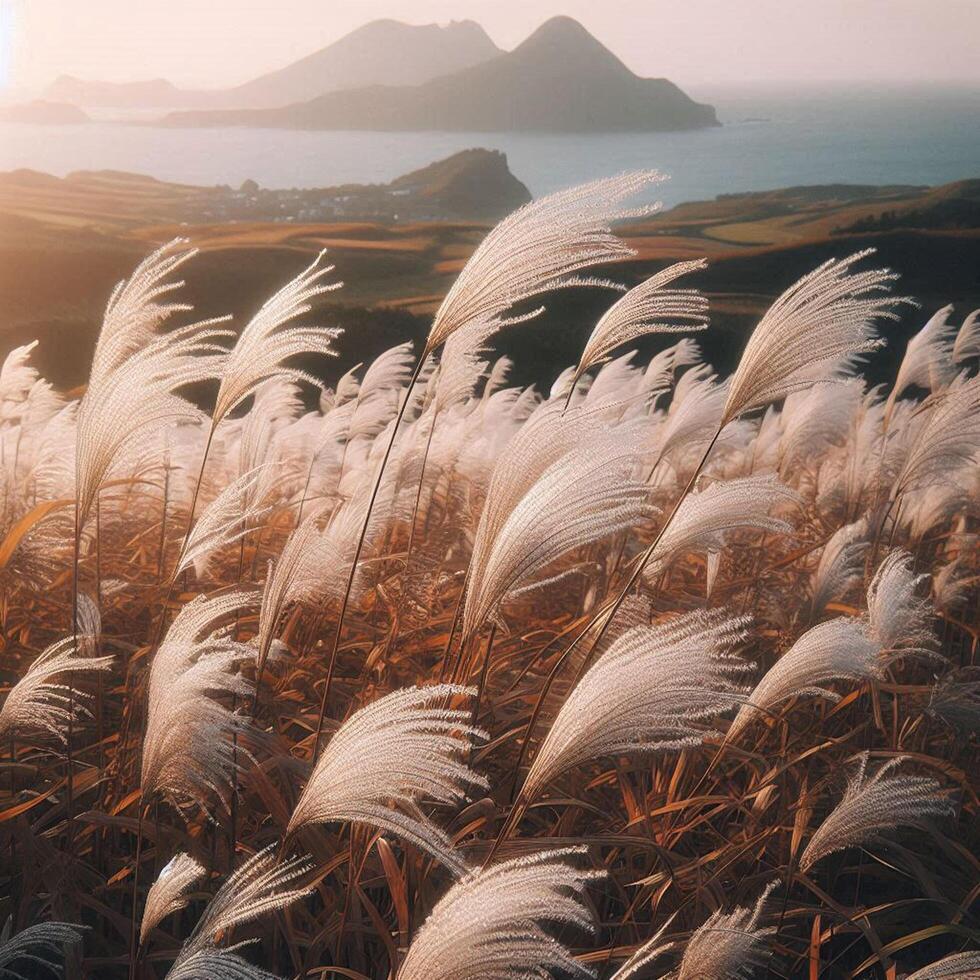 Beautiful silver grass or miscanthus sinensis in a Jeju island at Korea autumn photo