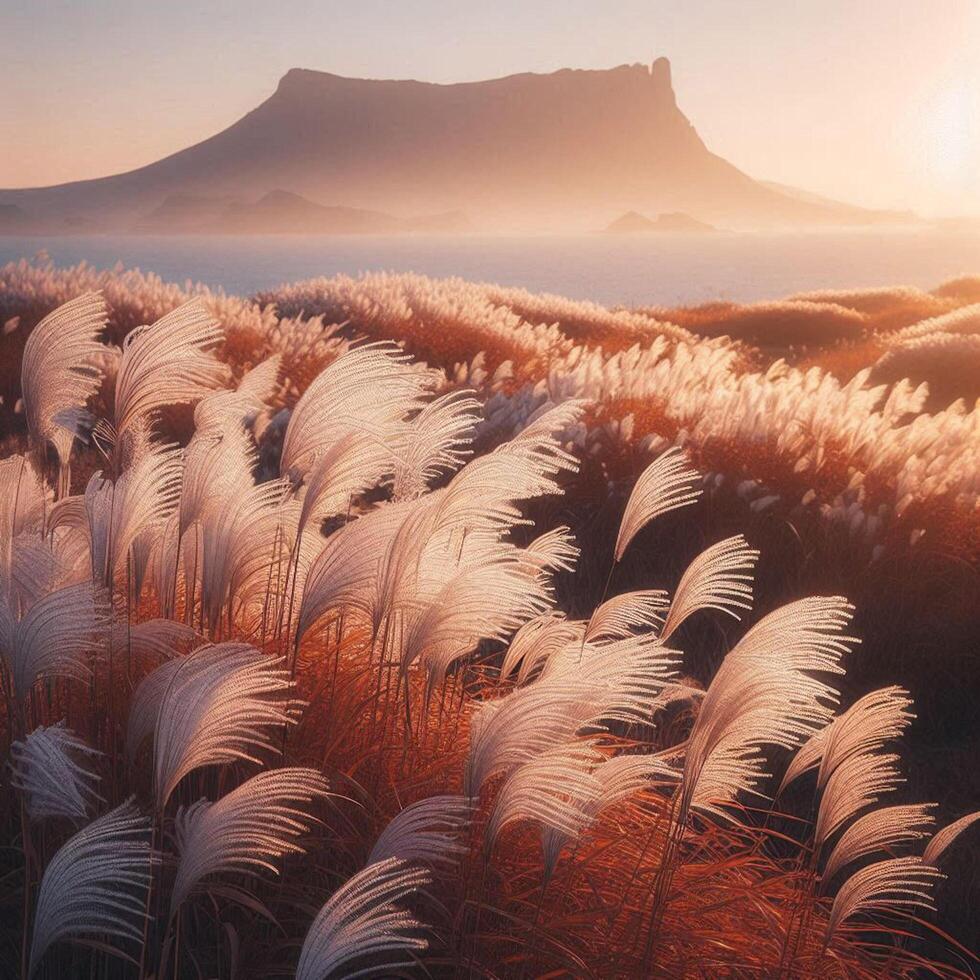 Beautiful silver grass or miscanthus sinensis in a Jeju island at Korea autumn photo