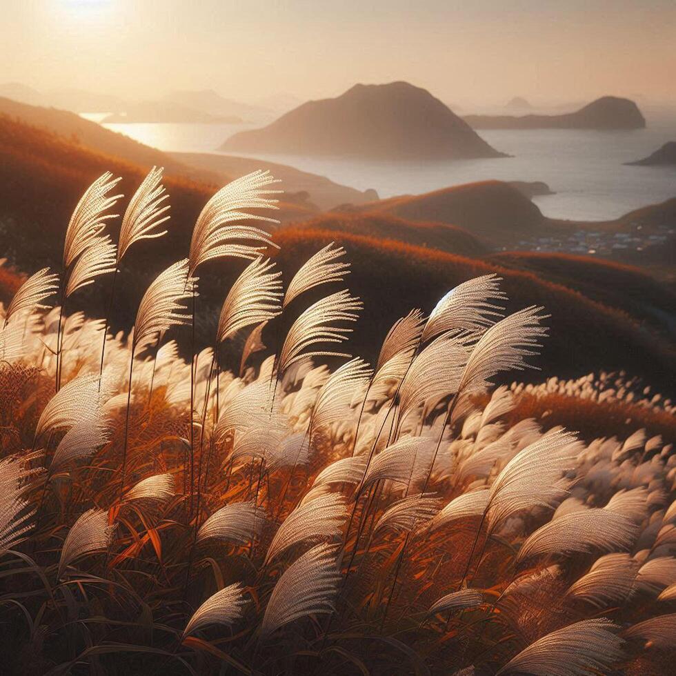 Beautiful silver grass or miscanthus sinensis in a Jeju island at Korea autumn photo