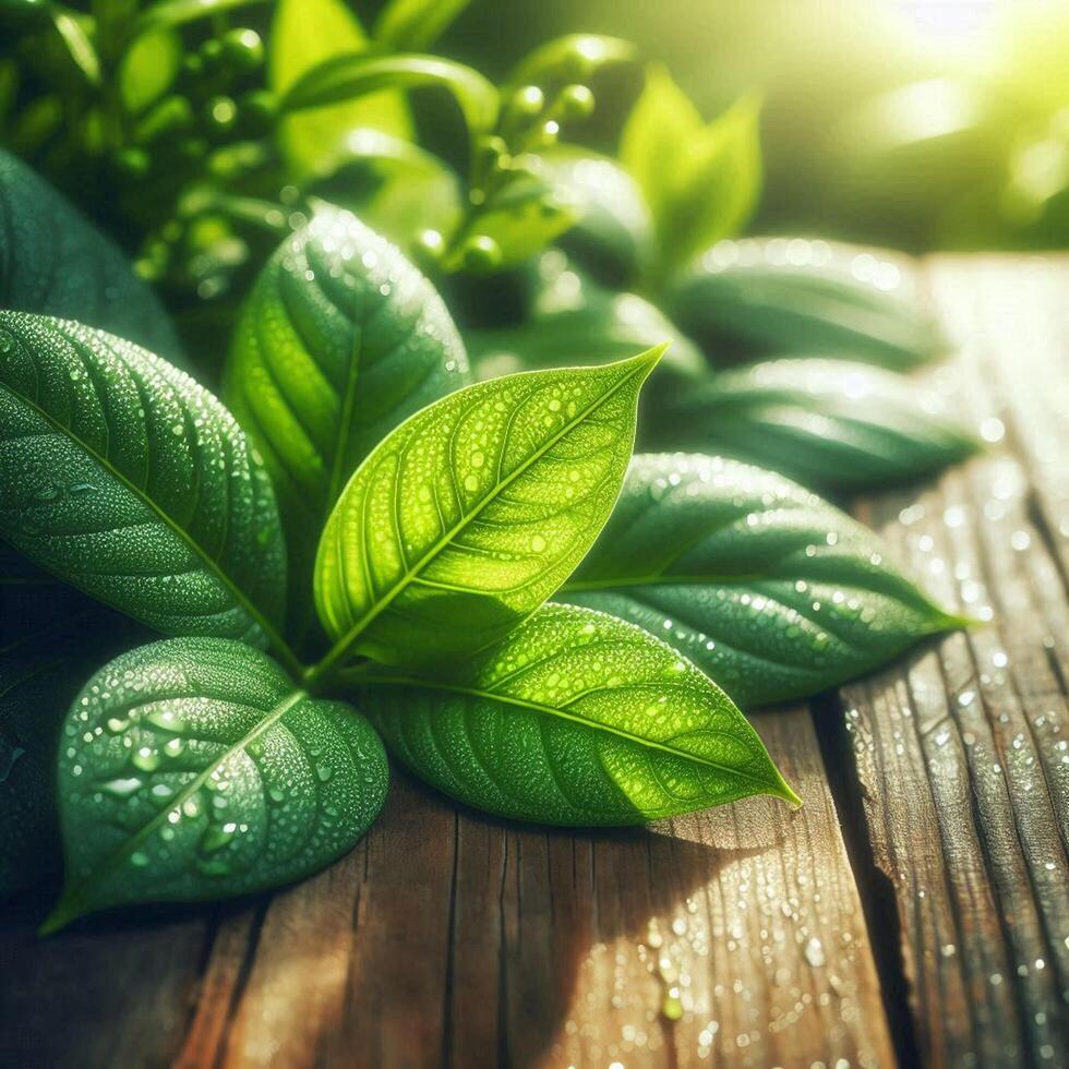 a close up of green leaves on a table photo