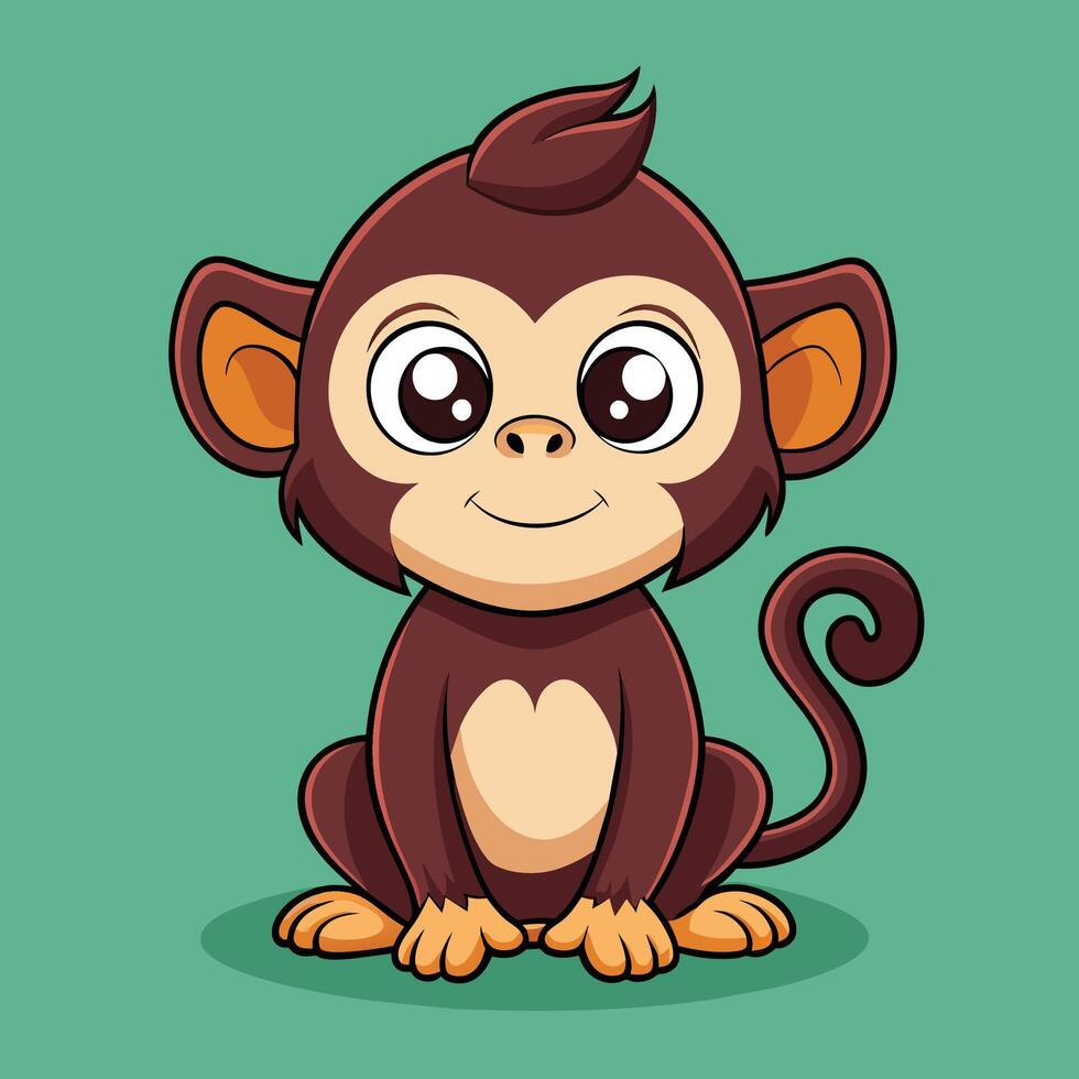 Cute cartoon monkey character with a playful expression sitting against a solid green background vector
