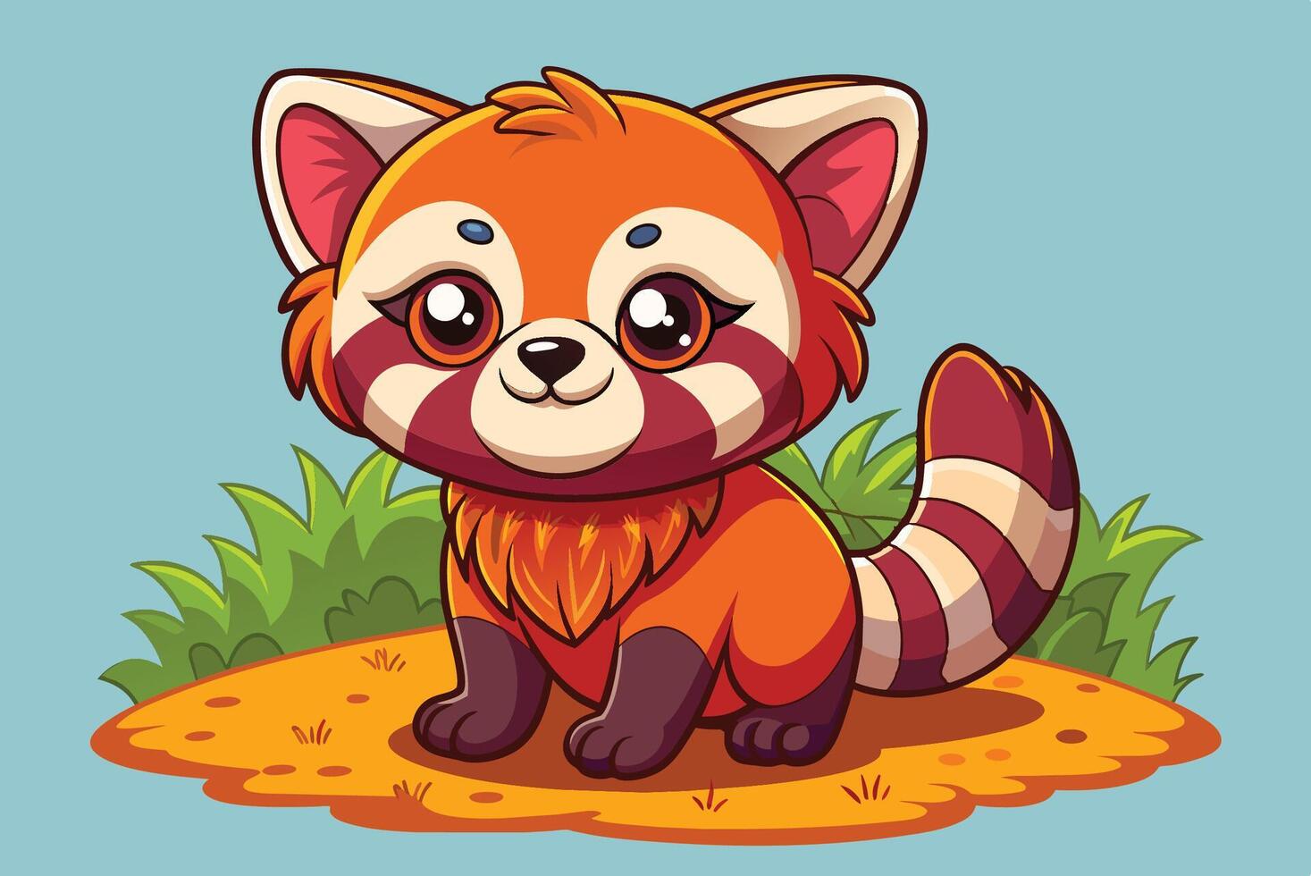 Cartoon red panda sitting on grass vector