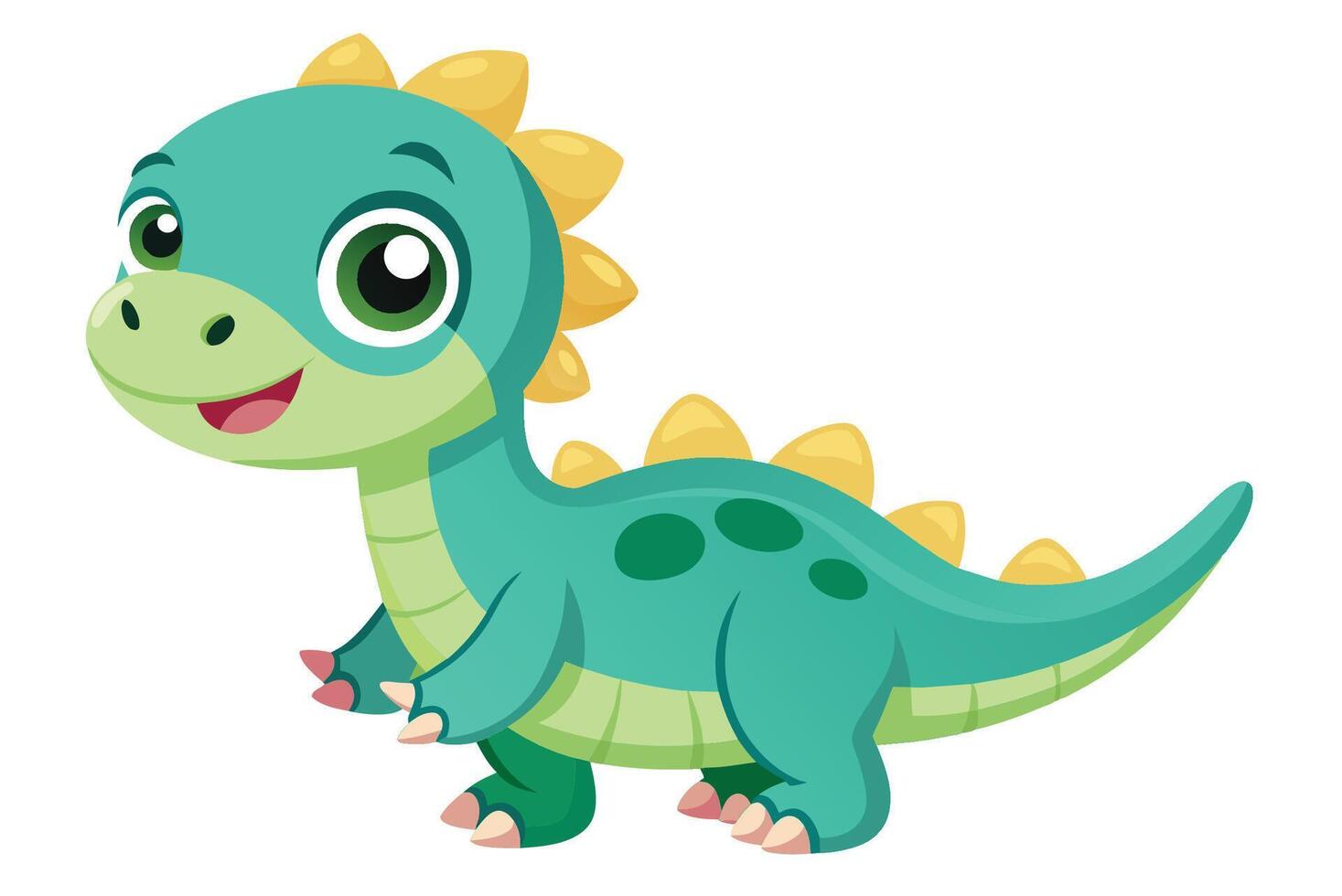 Cute cartoon dinosaur character with bright colors and friendly smile, ideal for children's illustrations, stories, or educational materials vector