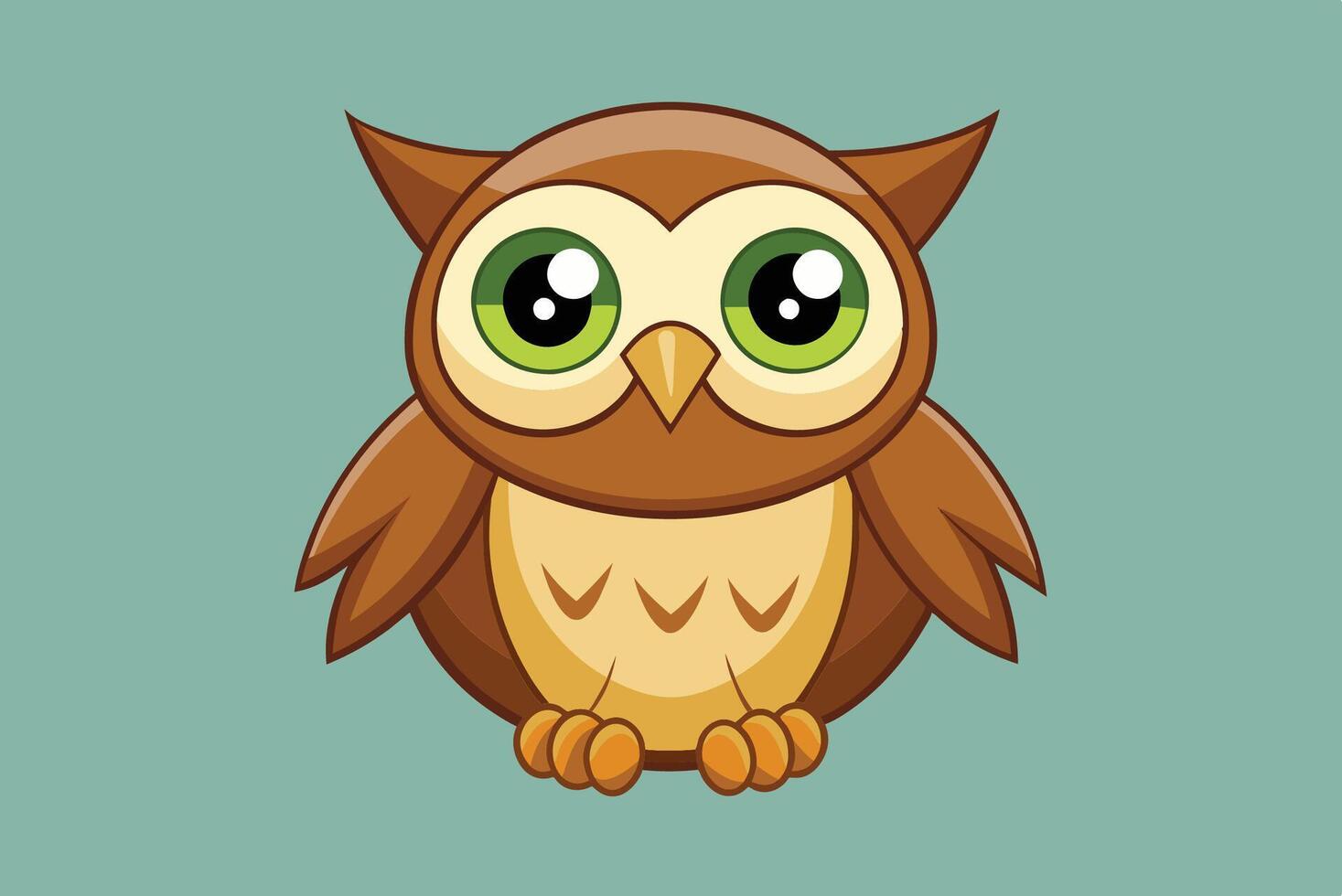 Cute cartoon owl with big green eyes sitting against a simple teal background, perfect for children's illustrations or educational materials vector