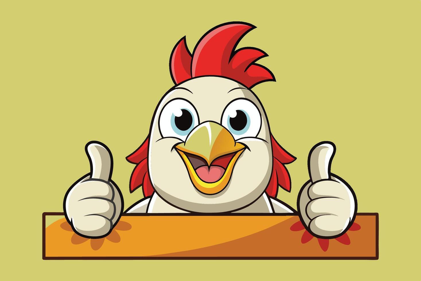 Cartoon chicken holding a sign and giving a thumbs up vector