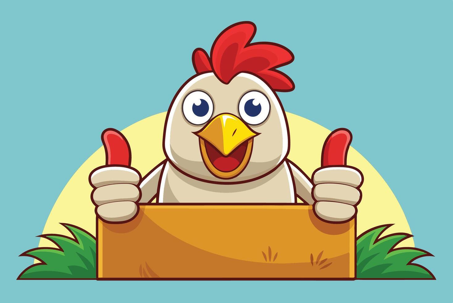 Cartoon chicken holding a wooden sign vector