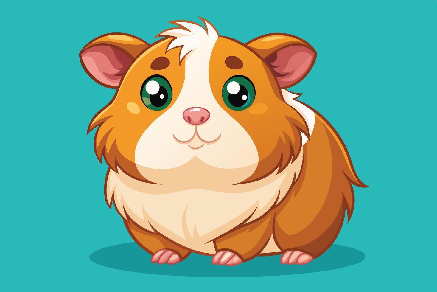 A cute brown and white guinea pig happily sits on a bright turquoise background, flaunting its adorable features and playful vibe vector