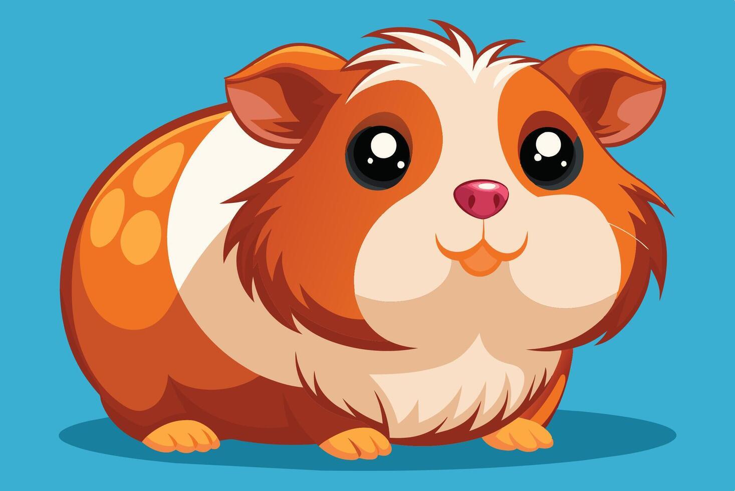Cute cartoon guinea pig with vibrant colors resting on a bright blue background, showcasing its playful and friendly demeanor in a whimsical style vector