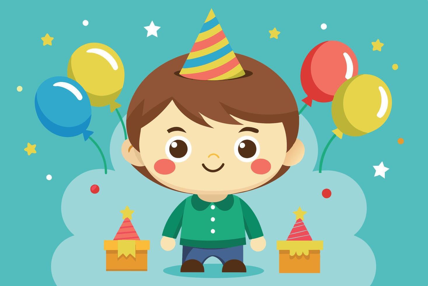 Boy with birthday hat and balloons vector