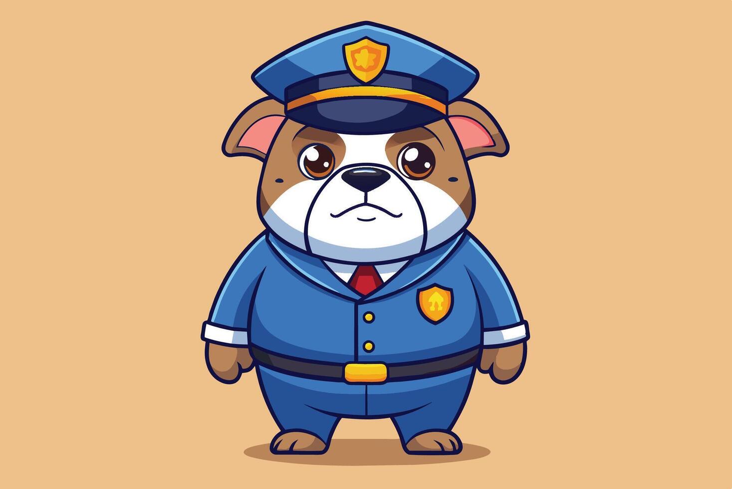 A cute cartoon dog mascot dressed as a police officer standing proudly against a neutral background vector