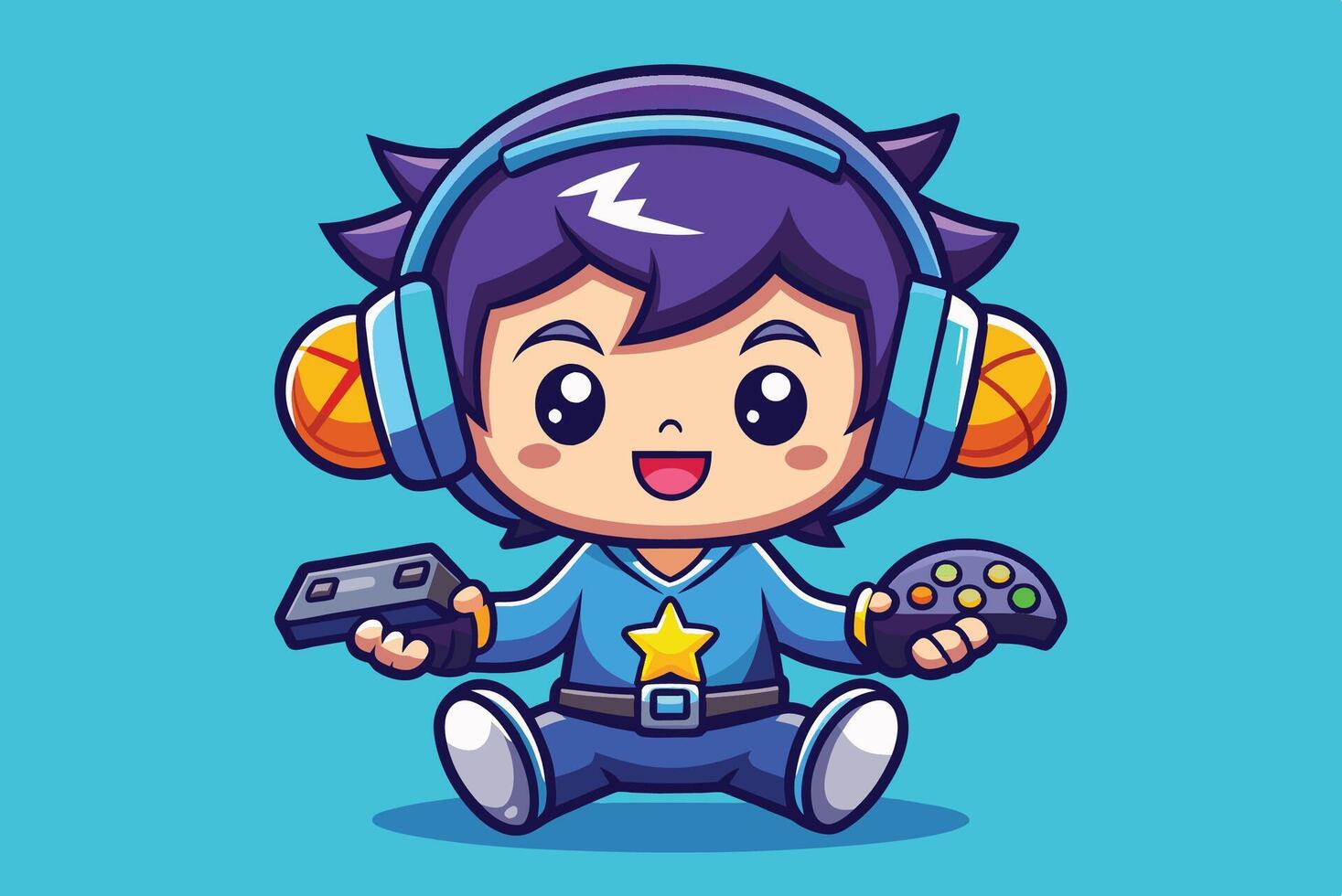 Cartoon character with headphones and controller vector
