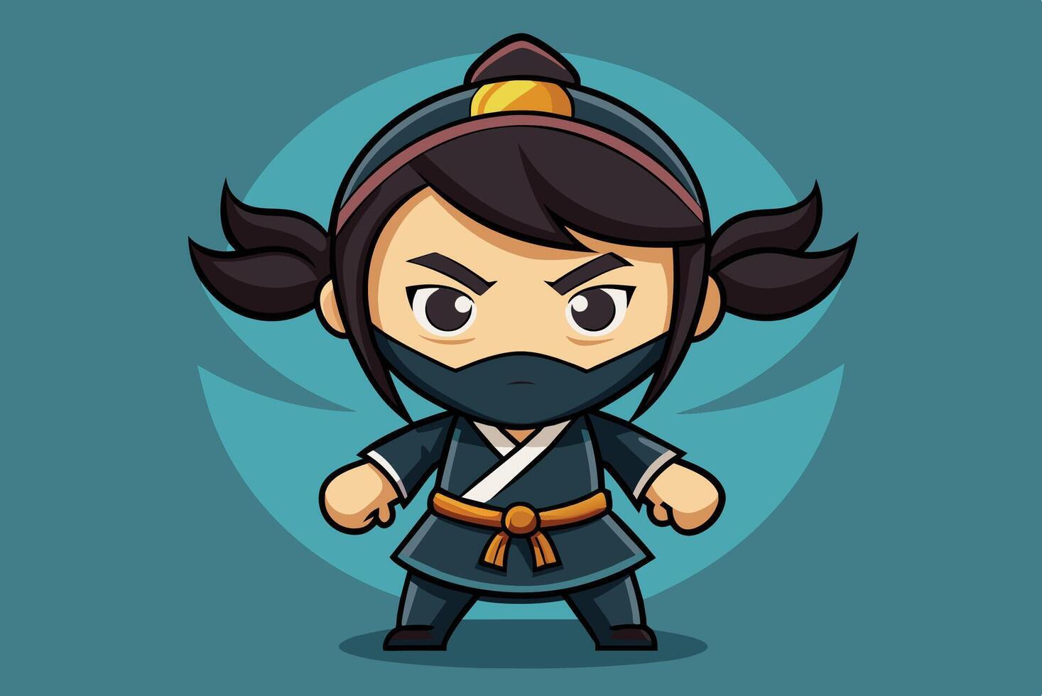 A playful cartoon ninja character in a blue background striking a confident pose with subtle detailing and a cheerful expression vector