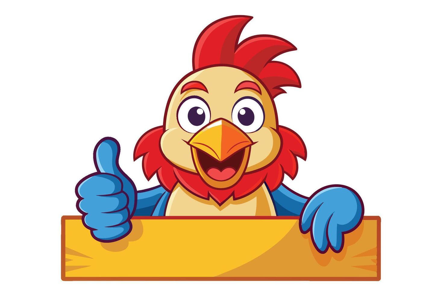 Cartoon chicken holding a sign and giving a thumbs up vector