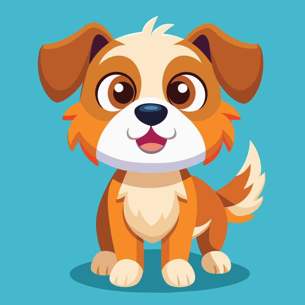 Cute cartoon dog character with big eyes and happy expression against a bright blue background, ideal for children's illustrations and animations vector