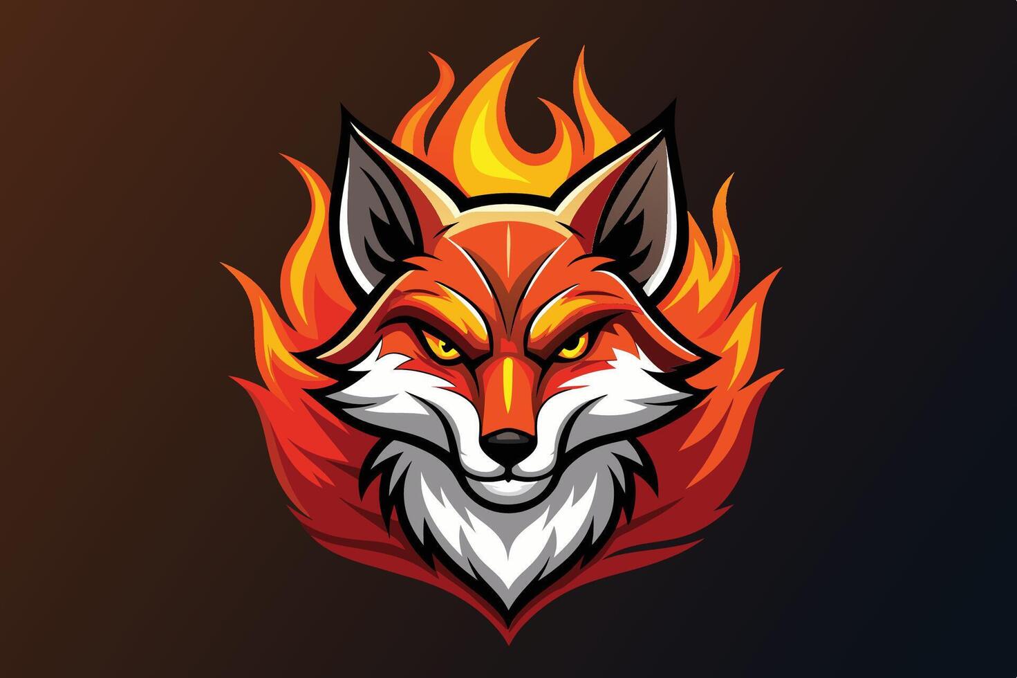 Stylized fox logo featuring vibrant flames and fierce expression on a dark background showcasing artistic design vector