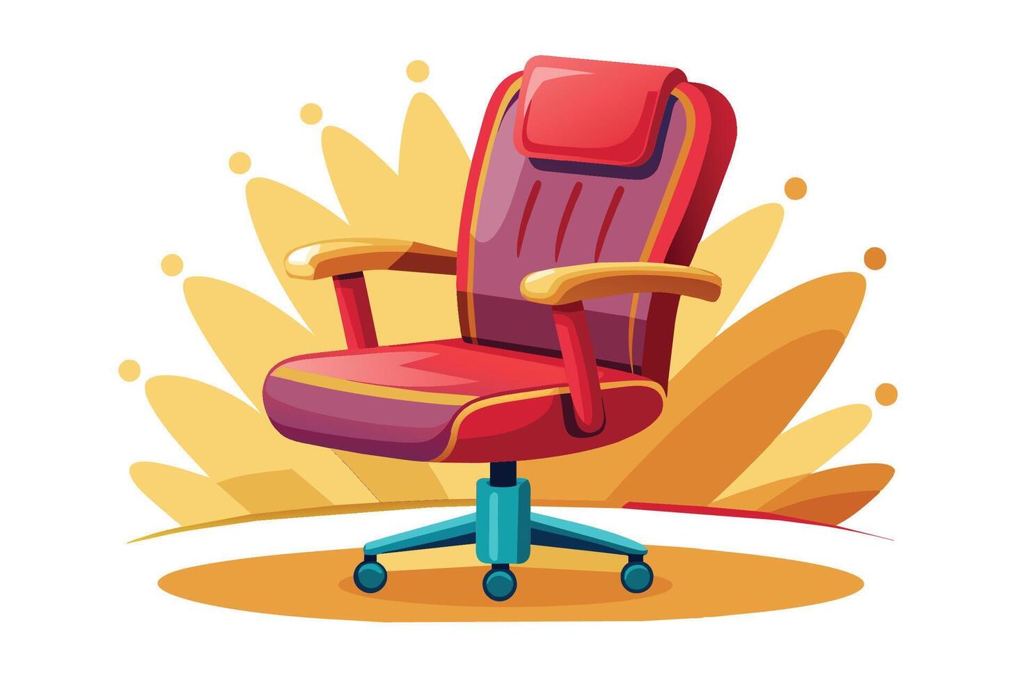 Bright and colorful office chair with wheels, designed for comfort and style in a modern workspace setting vector