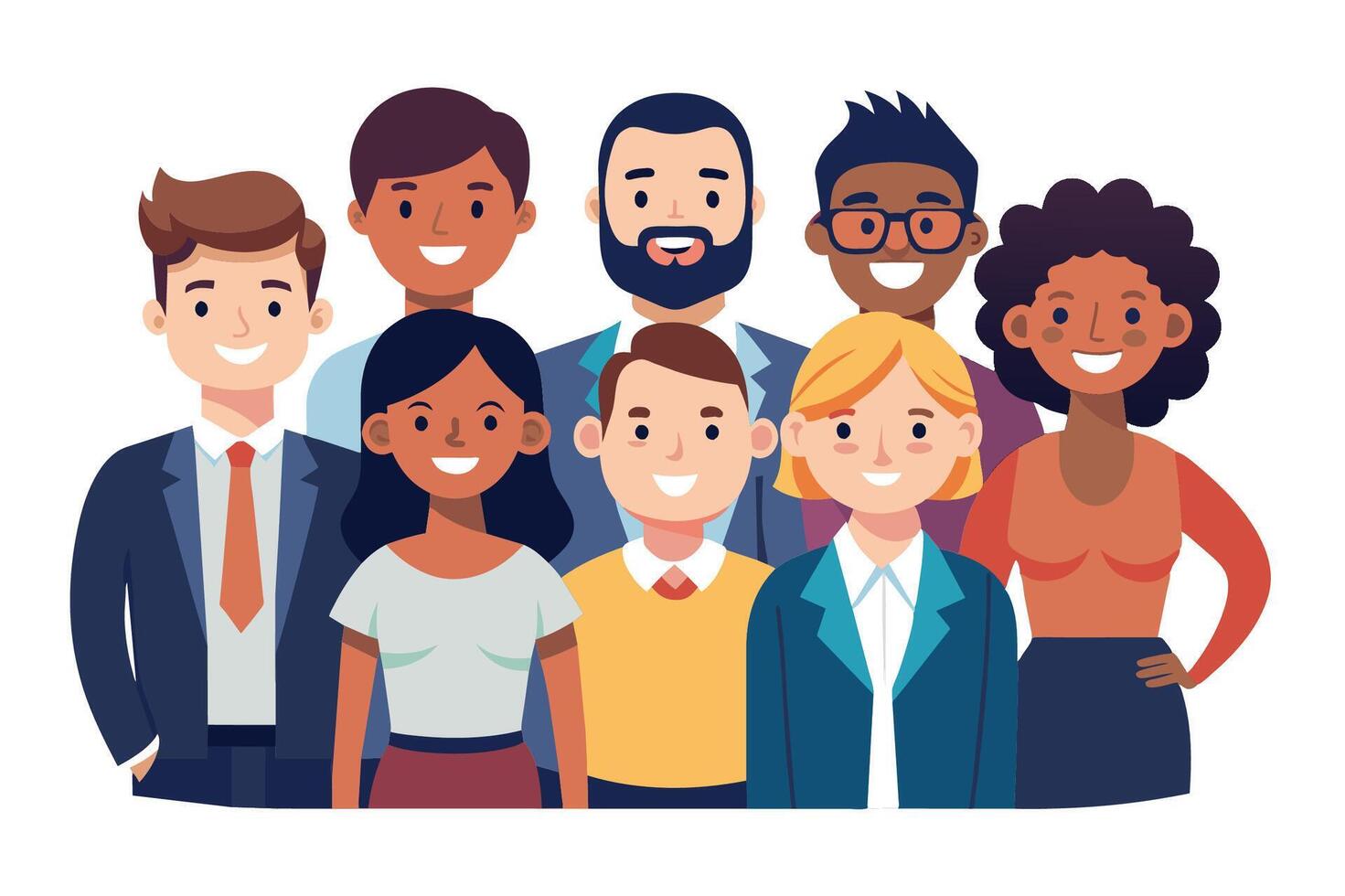 Diverse group of professionals smiling together at a team-building event in a bright and friendly office environment vector