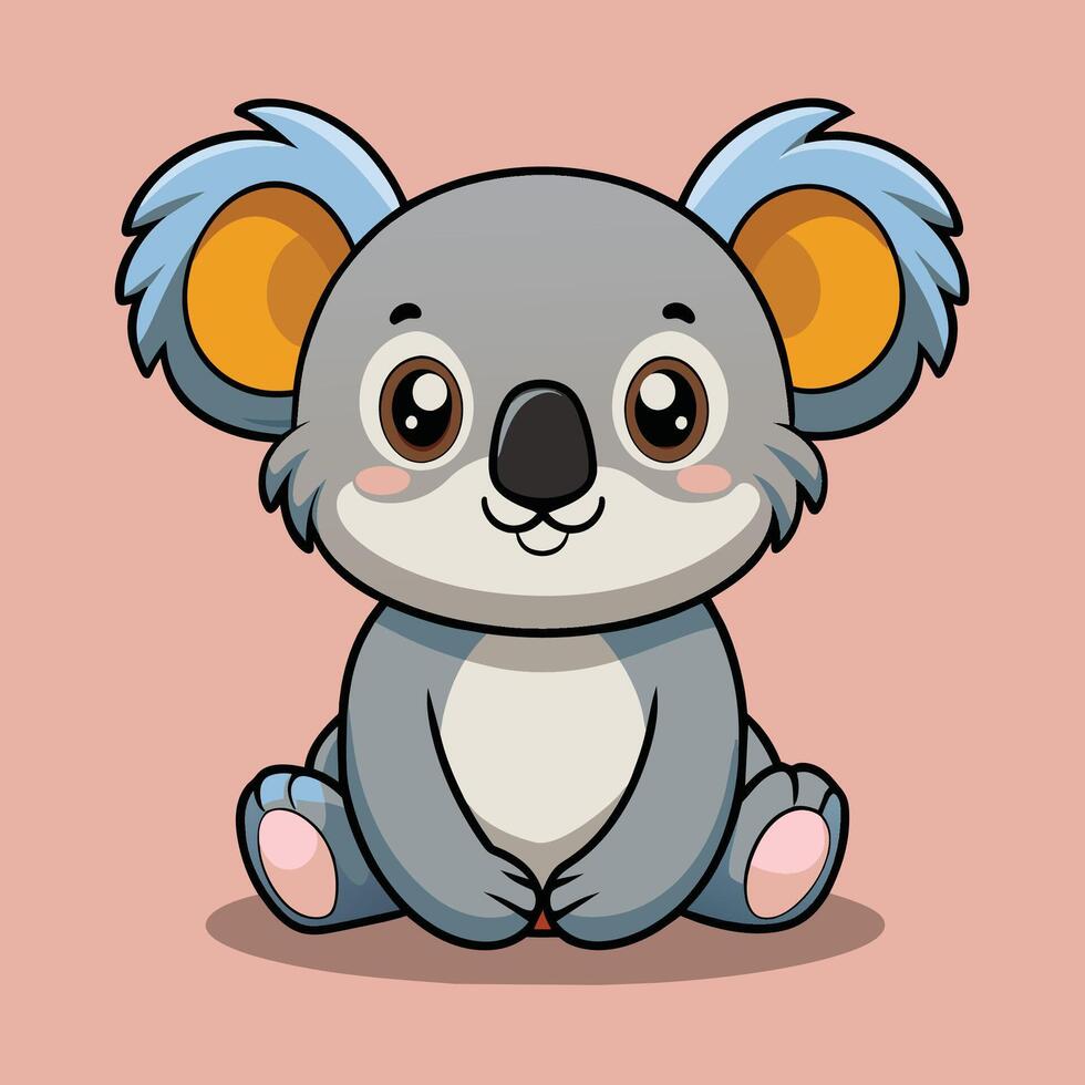 Cute cartoon koala with big eyes sitting on a light pink background, radiating cheerful vibes and inviting smiles vector