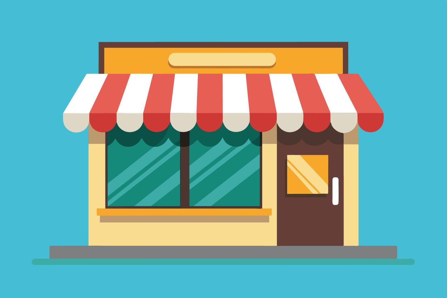 A colorful storefront with a red and white striped awning and large windows, inviting customers to explore its offerings vector