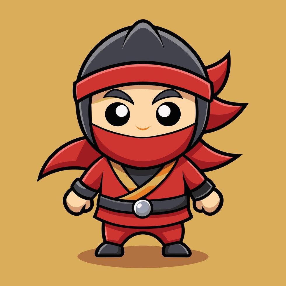 Cartoon ninja character with red hat and black armor vector