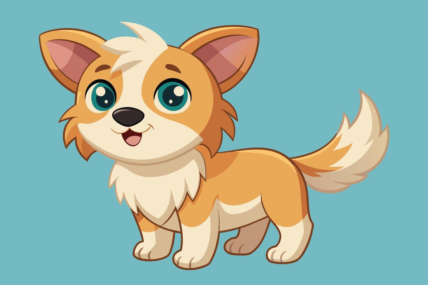 Cute cartoon corgi with bright blue background smiling happily in a cheerful pose, emphasizing its playful character and fluffy fur vector