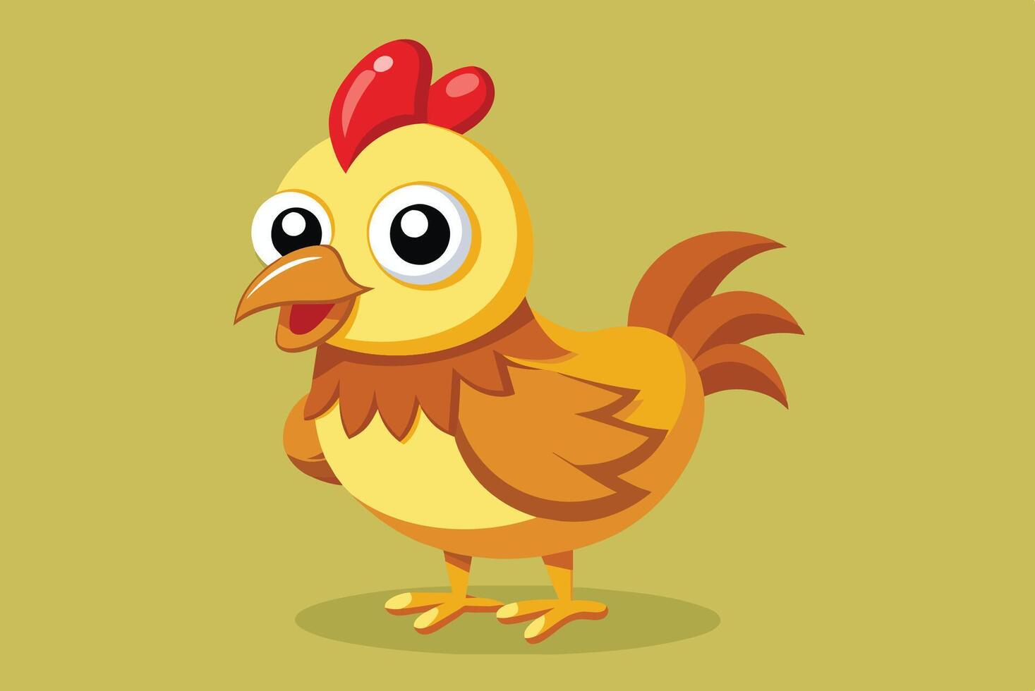 Playful cartoon chicken character with big eyes and a vibrant yellow color on a plain green background vector
