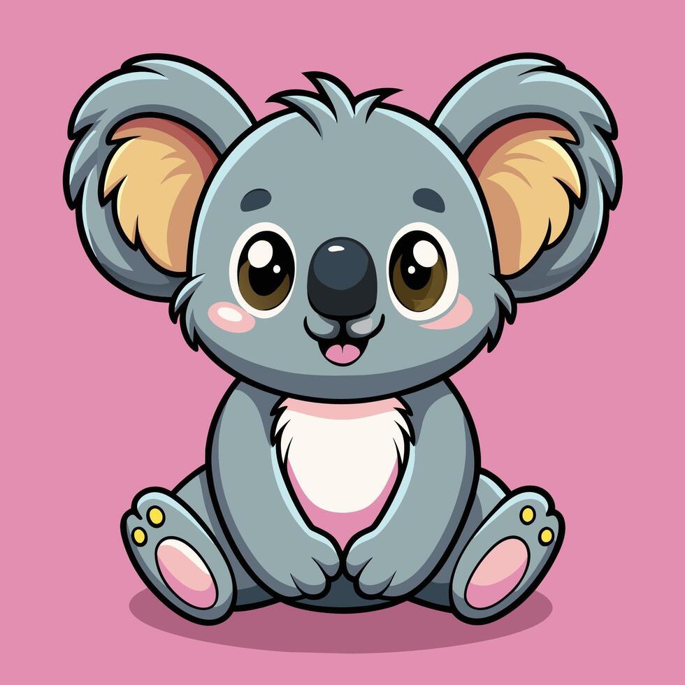 Cute cartoon koala sitting on a pink background with expressive eyes and a playful demeanor vector