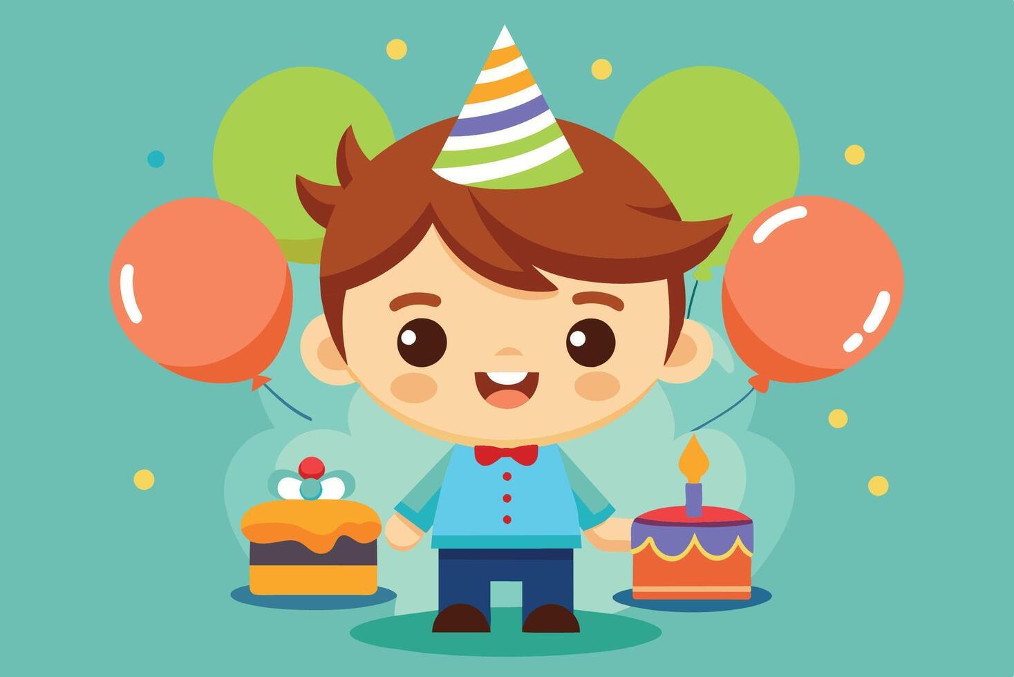 Boy with birthday cake and balloons illustration vector